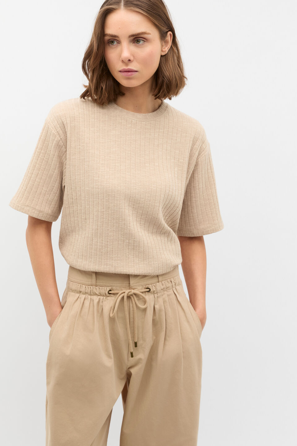 Textured Longline Boxy Tee  Iced Latte Twist