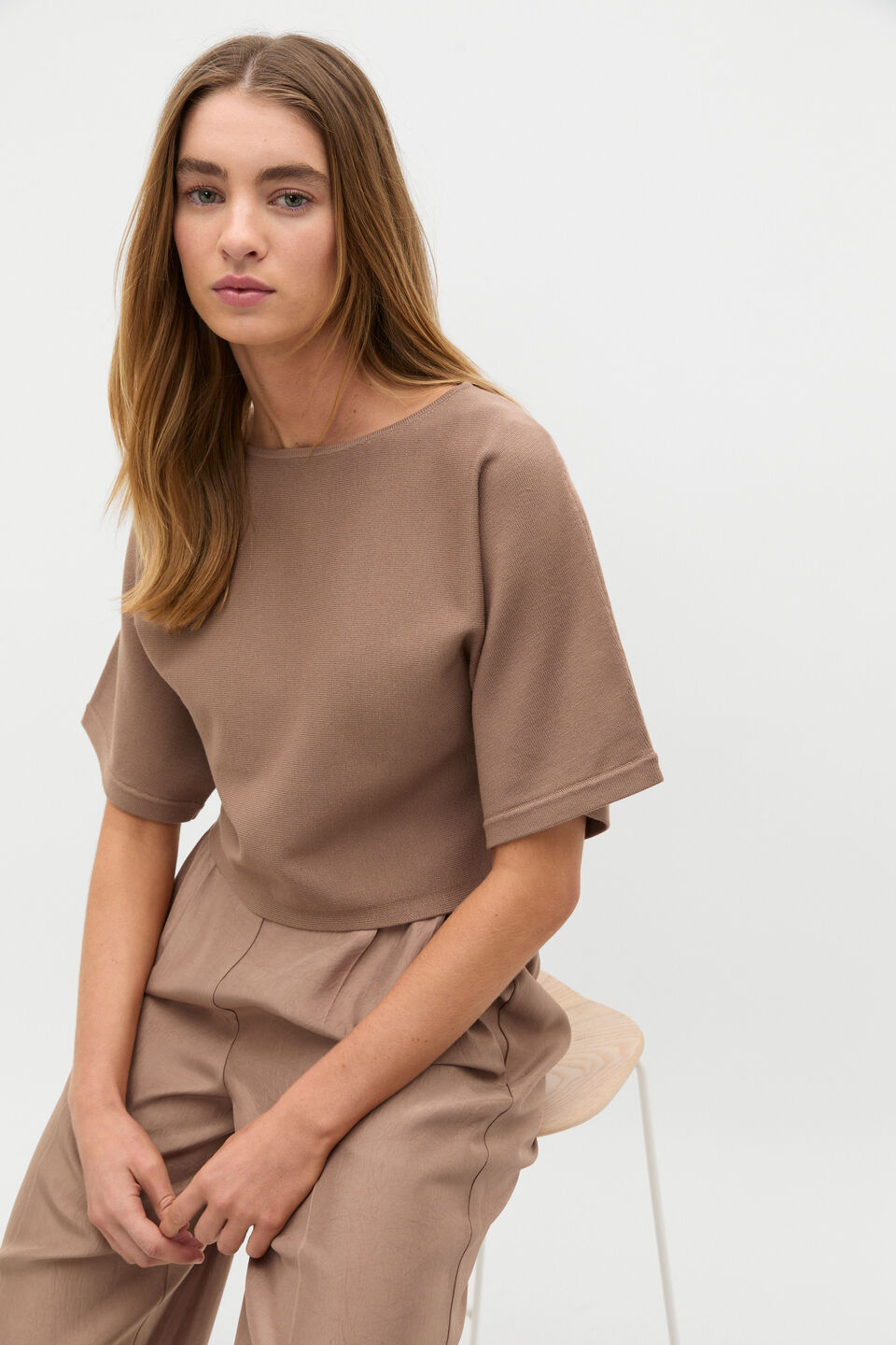 Compact Crepe Knit Top  Nutmeg