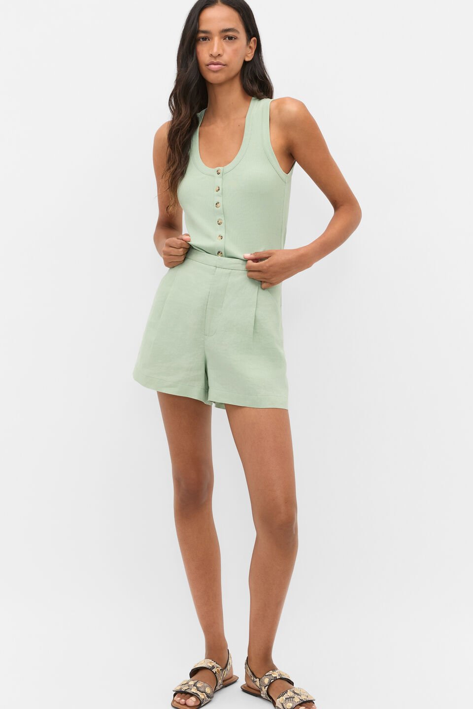 Rib Button Through Tank  Eucalyptus