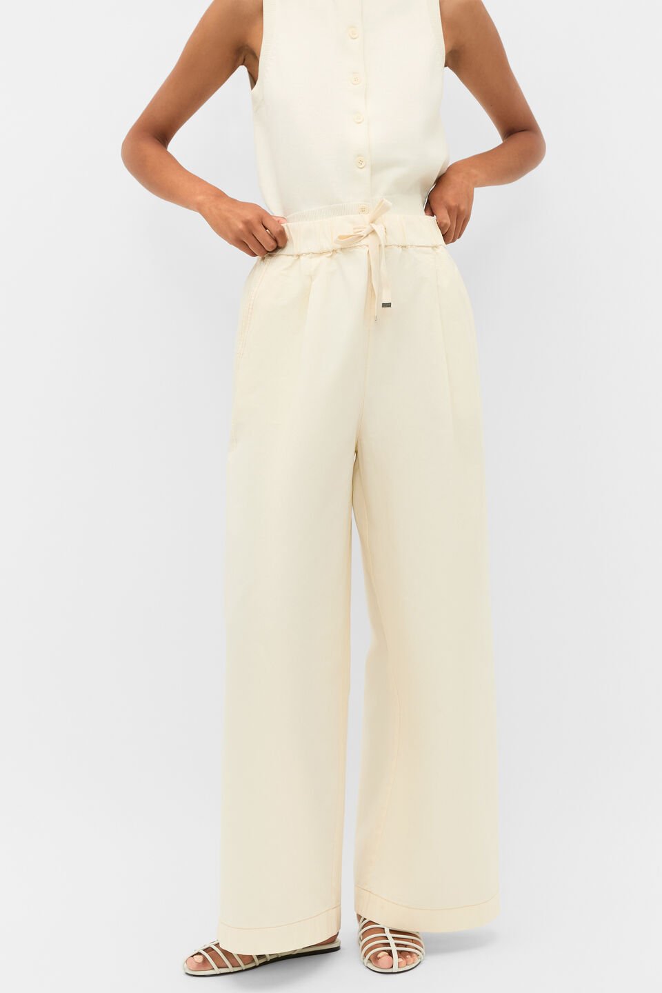 Contrast Stitch Pant  Coconut Cream