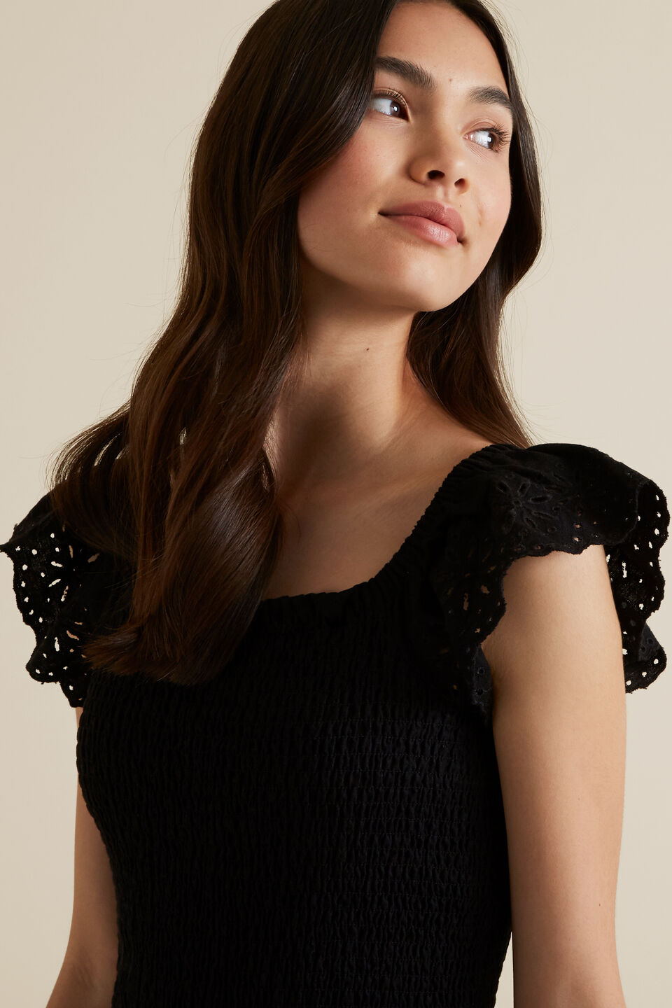 Embroidered Shirred Dress  