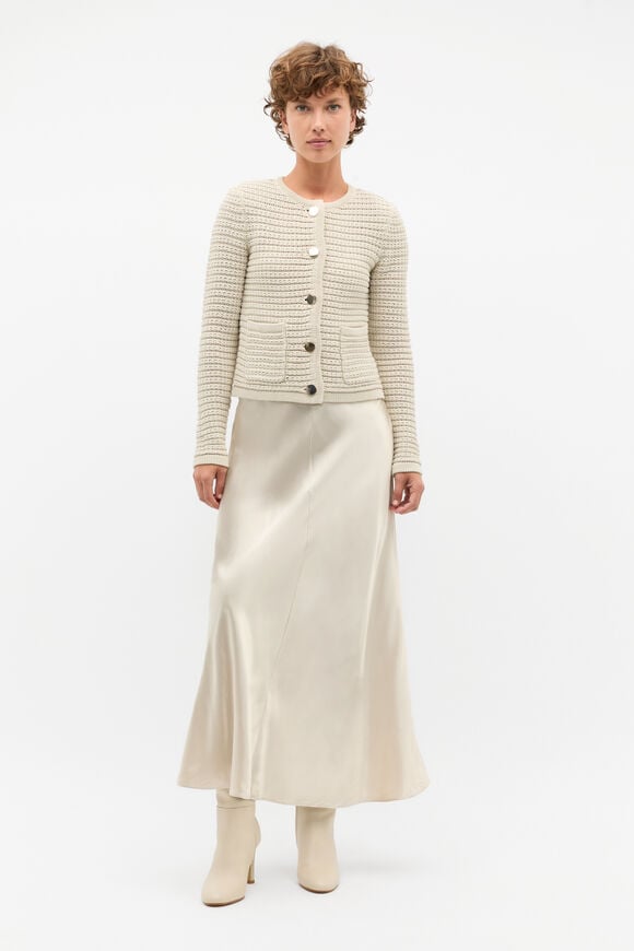 Crochet Knit Cardigan  Oat  hi-res