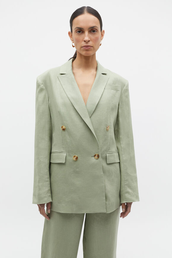 Linen Double Breasted Blazer  Pale Olive  hi-res