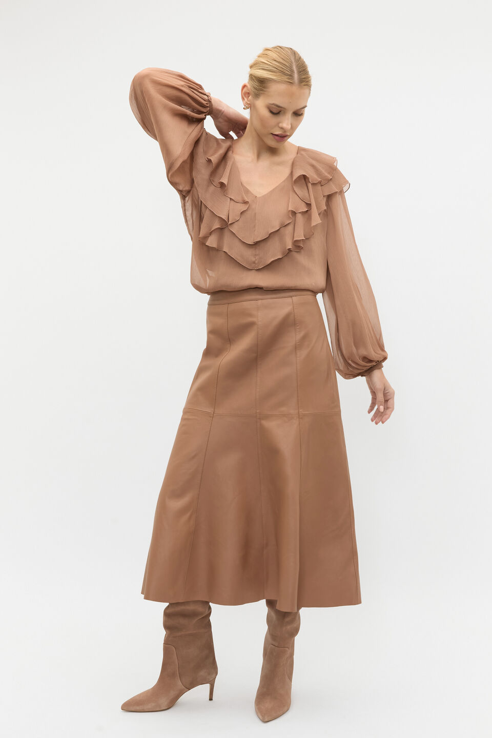 Ruffle Detail Blouse  Amaretto