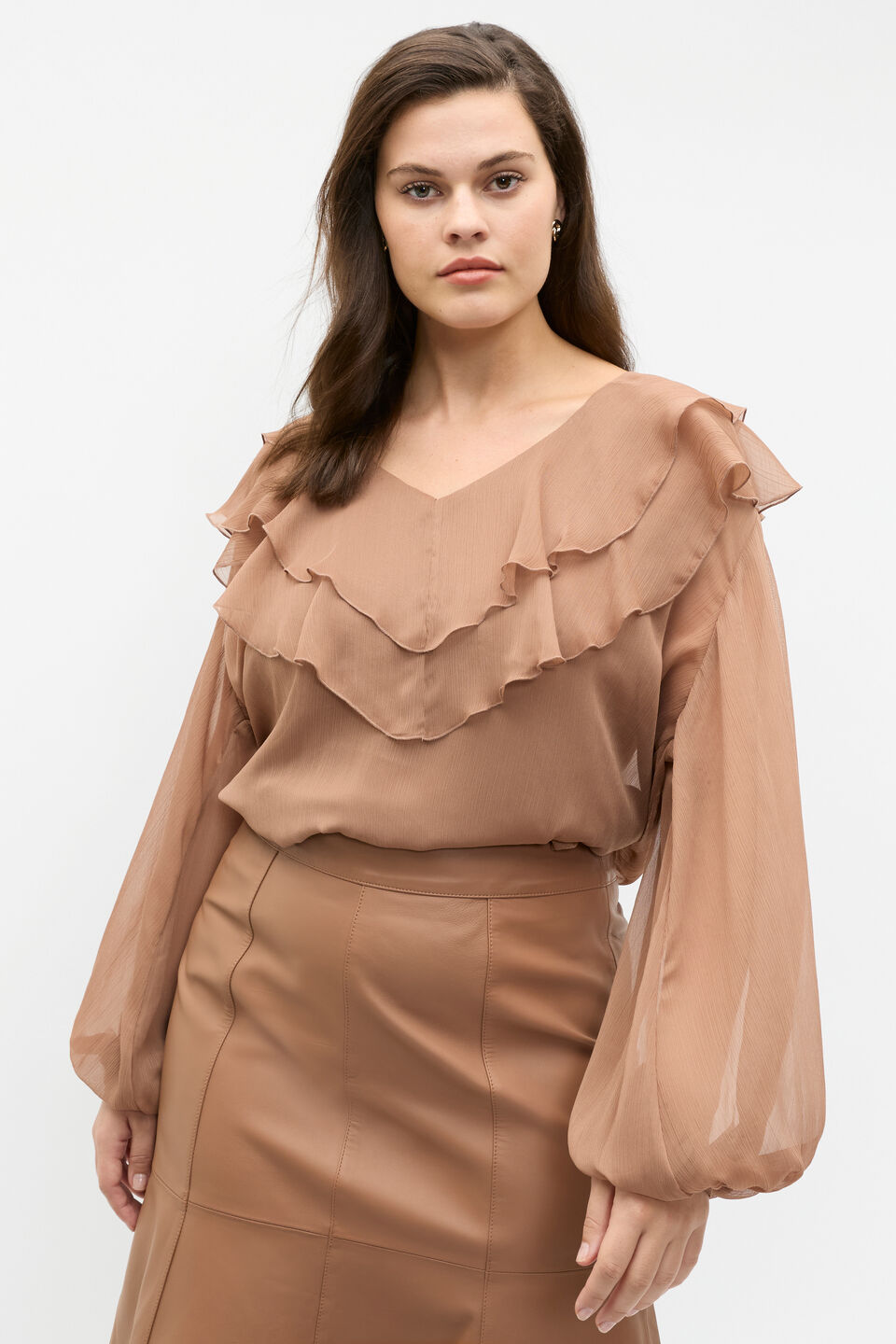 Ruffle Detail Blouse  Amaretto