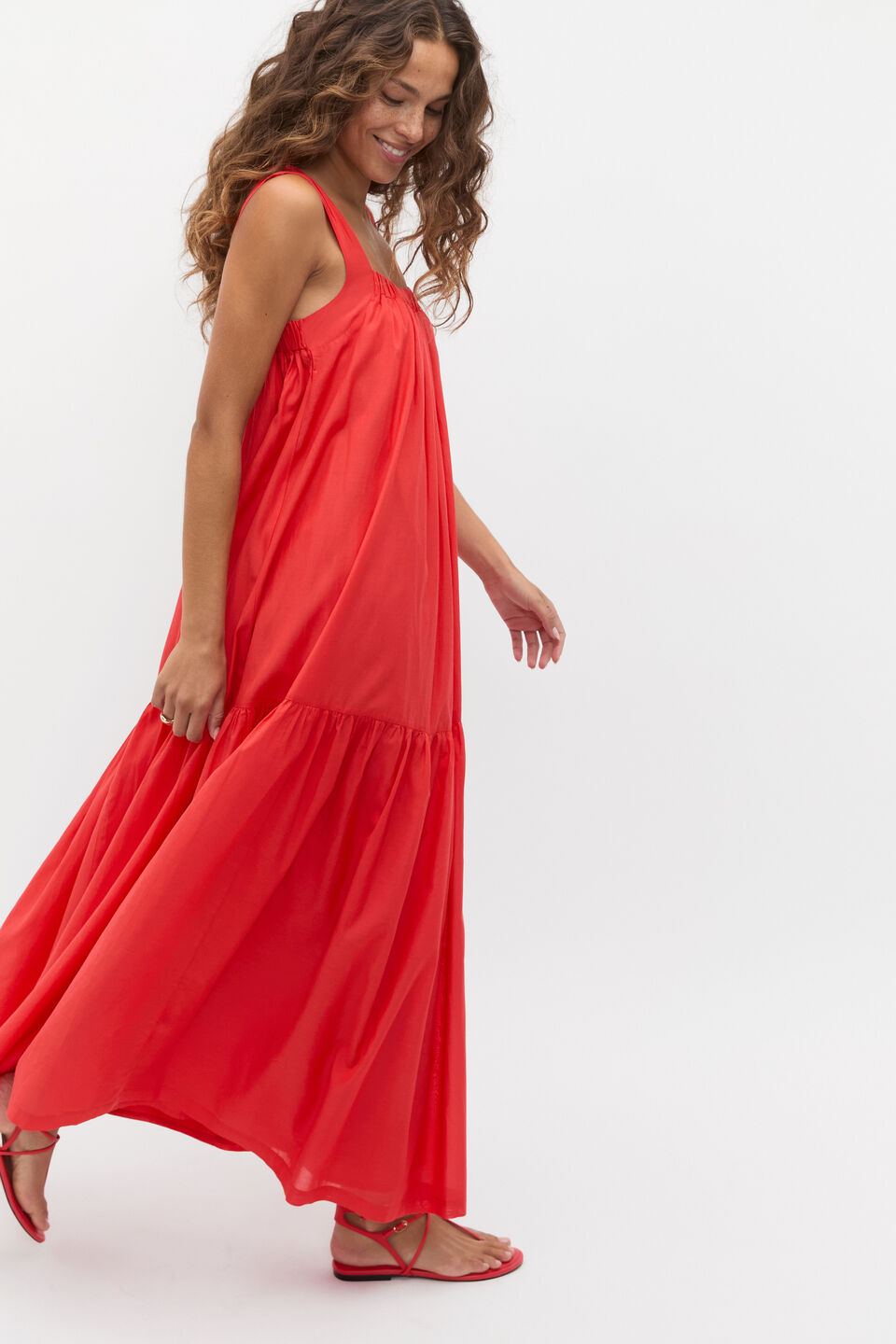 Voile Tiered Maxi Dress  Electric Crimson
