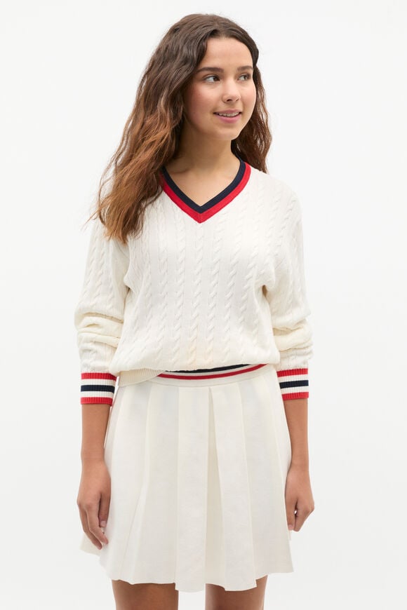 V Neck Knit Sweater  Light Cream  hi-res