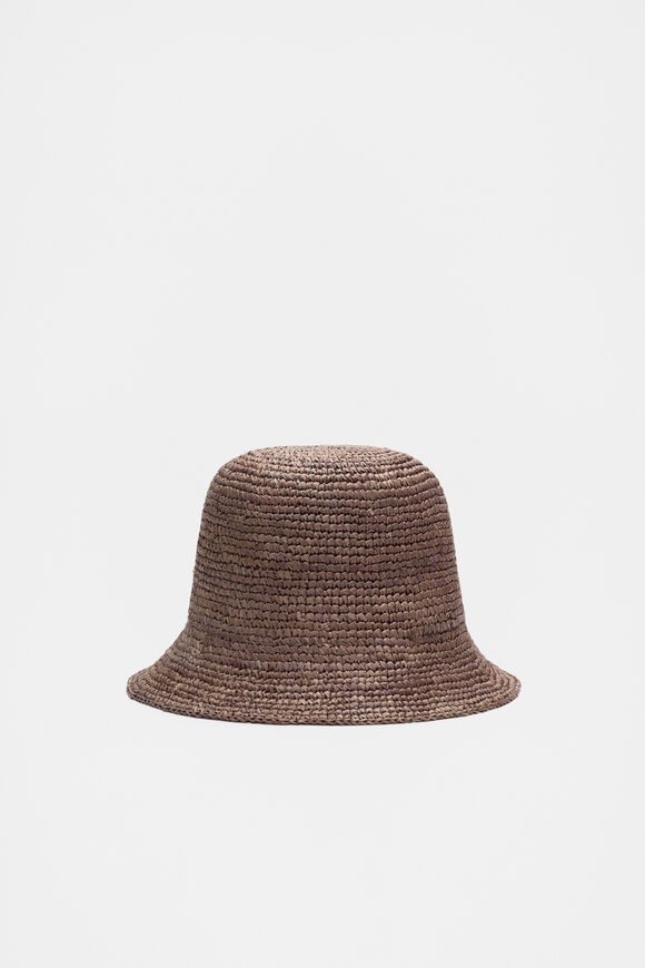 Short Brim Raffia Bucket Hat  Nutmeg  hi-res