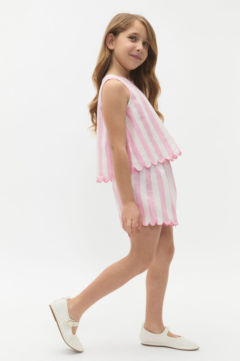 Stripe Scallop Top  Candy Pink