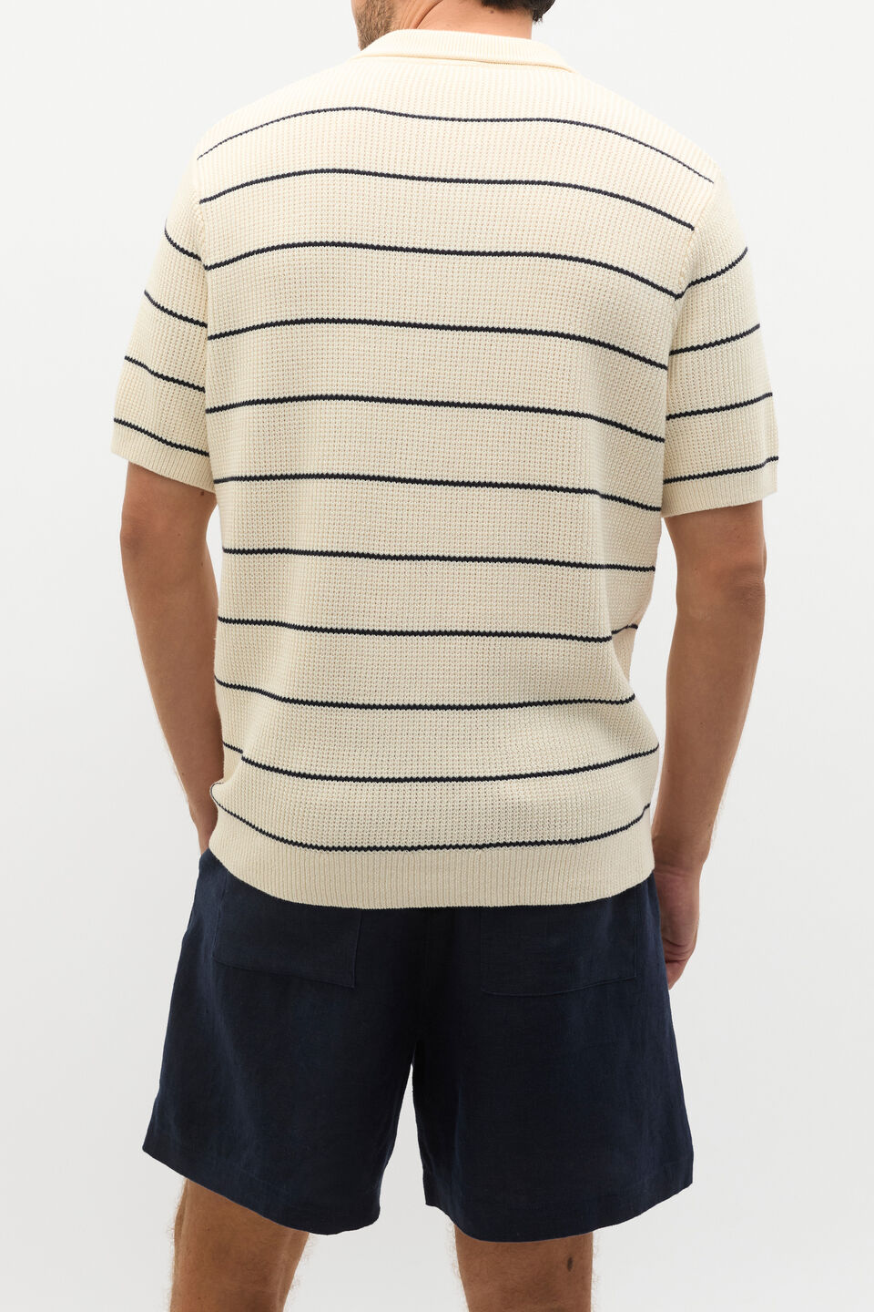 Stripe Knit Polo  Cream