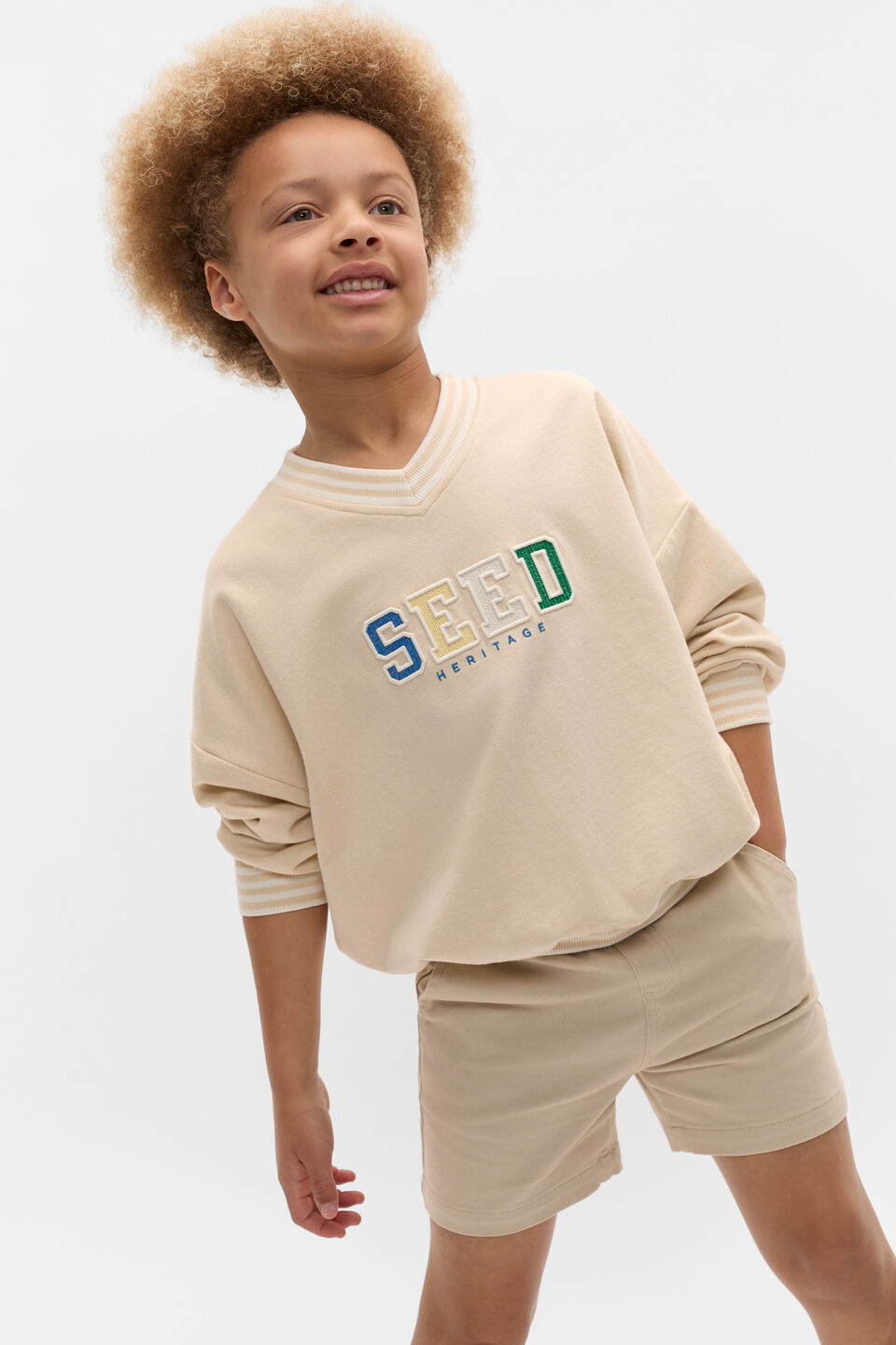 V Neck Logo Sweat  Moonstone