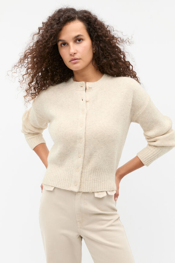 Merino Button Up Knit Cardigan  Oat Marle  hi-res