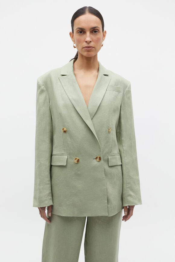 Linen Double Breasted Blazer  Pale Olive  hi-res