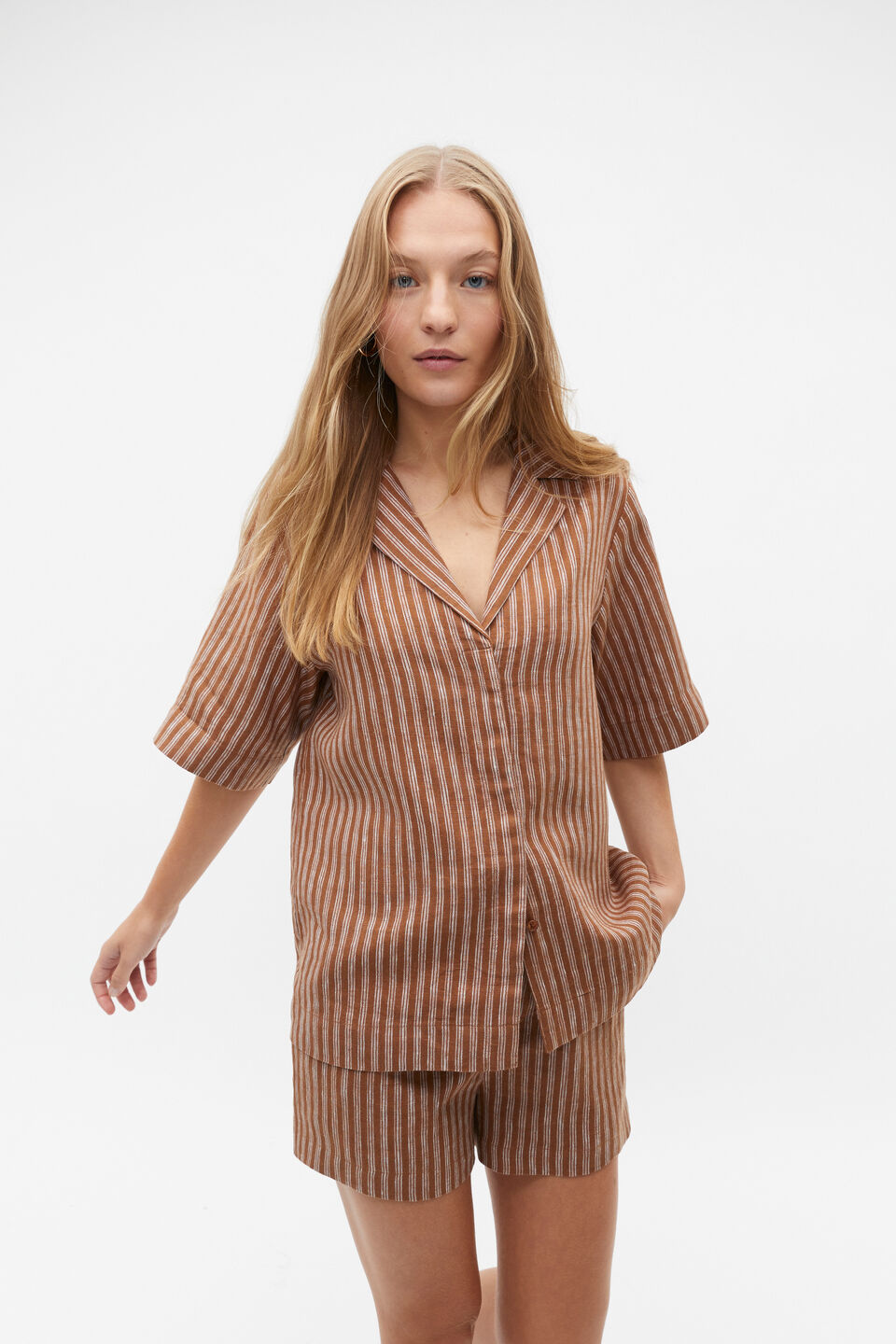 Oversize Short Sleeve Shirt  Cinnamon Spice Stripe
