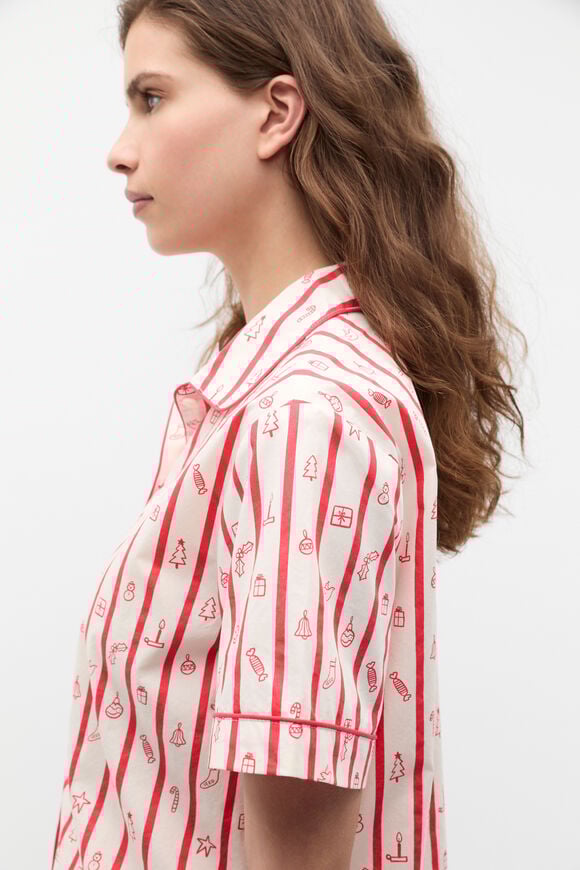 Christmas Stripe Shirt and Short PJ Set  Vintage Cream  hi-res