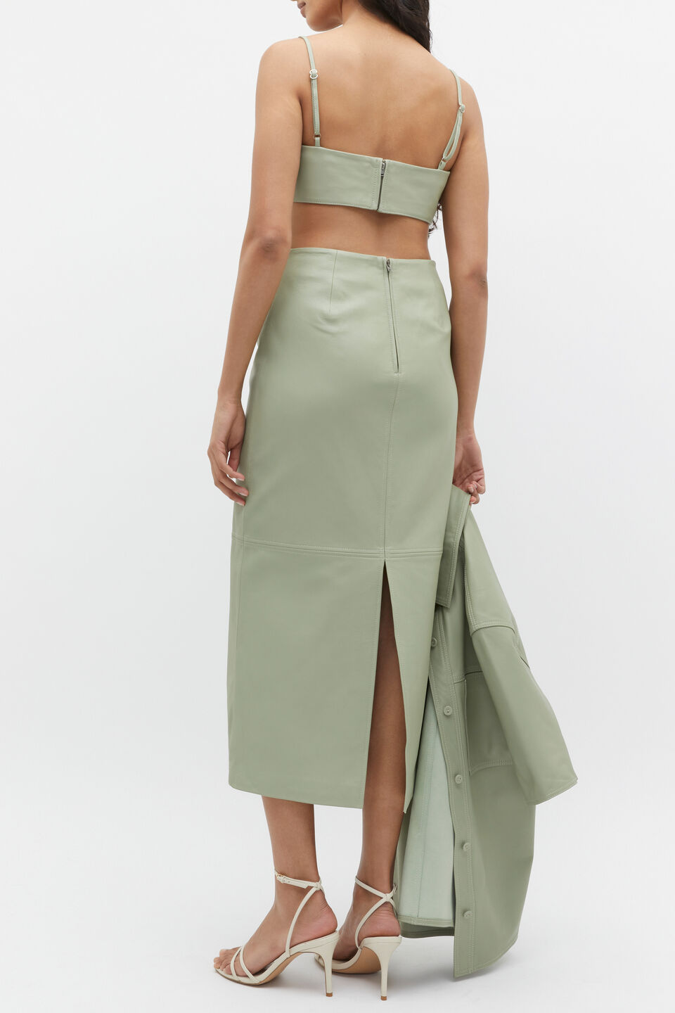 Leather Bralette  Pale Olive