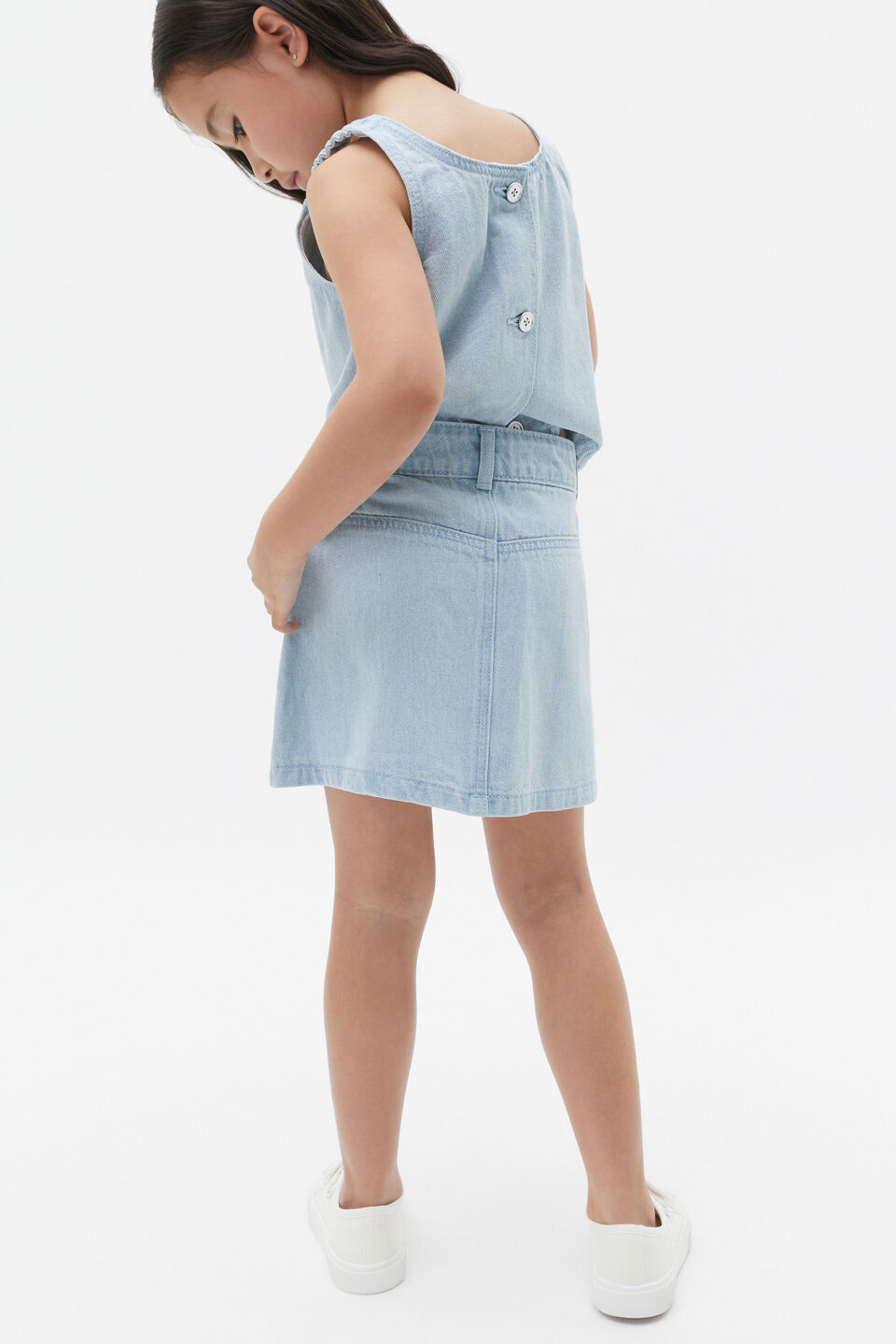 Pleat Denim Skirt  Ice Blue Wash