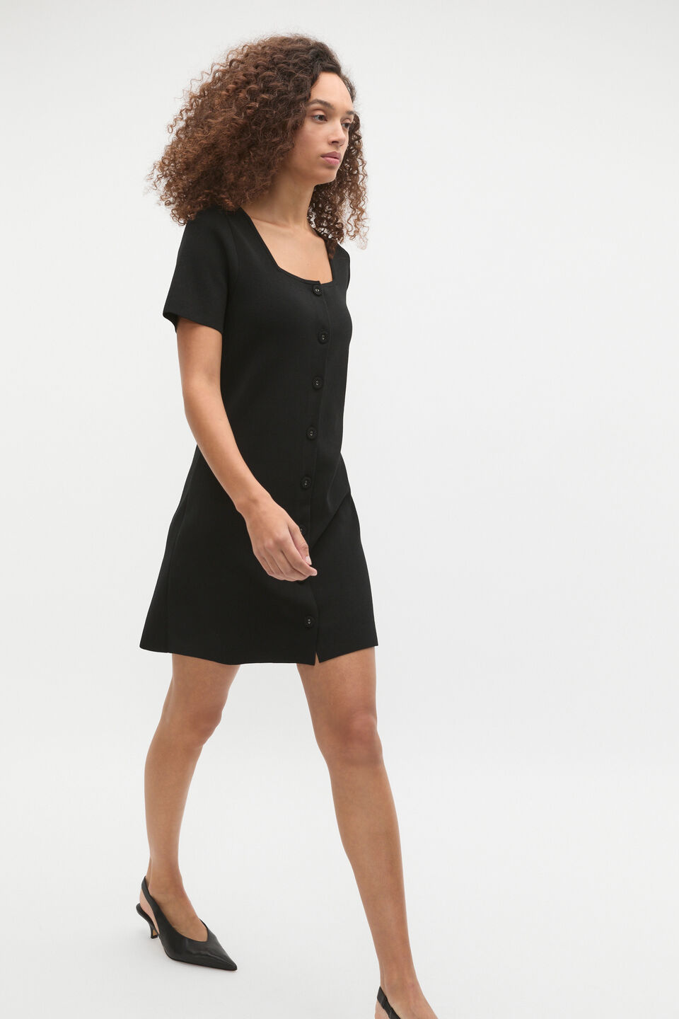 Crepe Knit Short Sleeve Mini Dress  Black