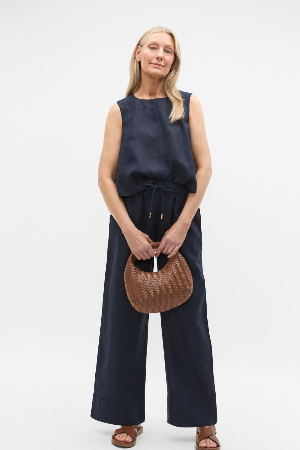 Core Linen Casual Tie Pant  Twilight Blue