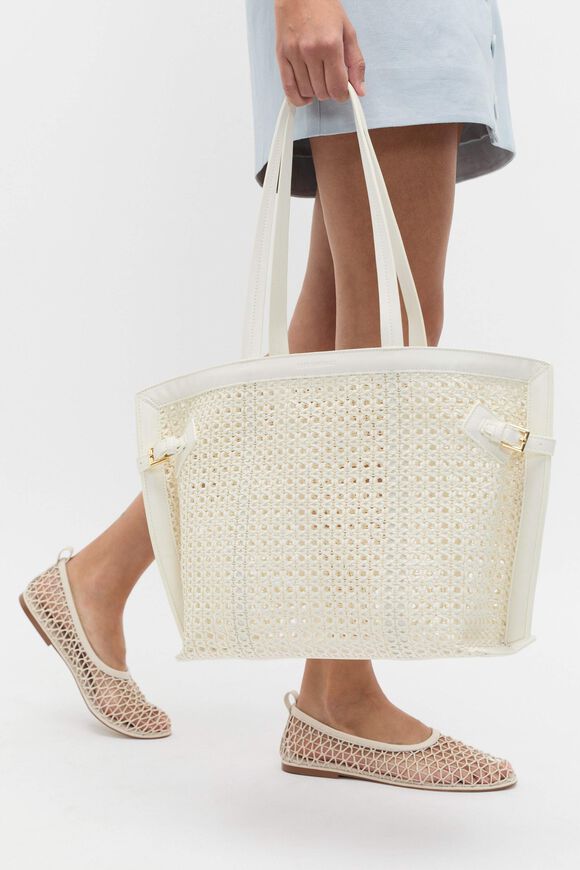 Open Weave Detail Tote  Cream  hi-res