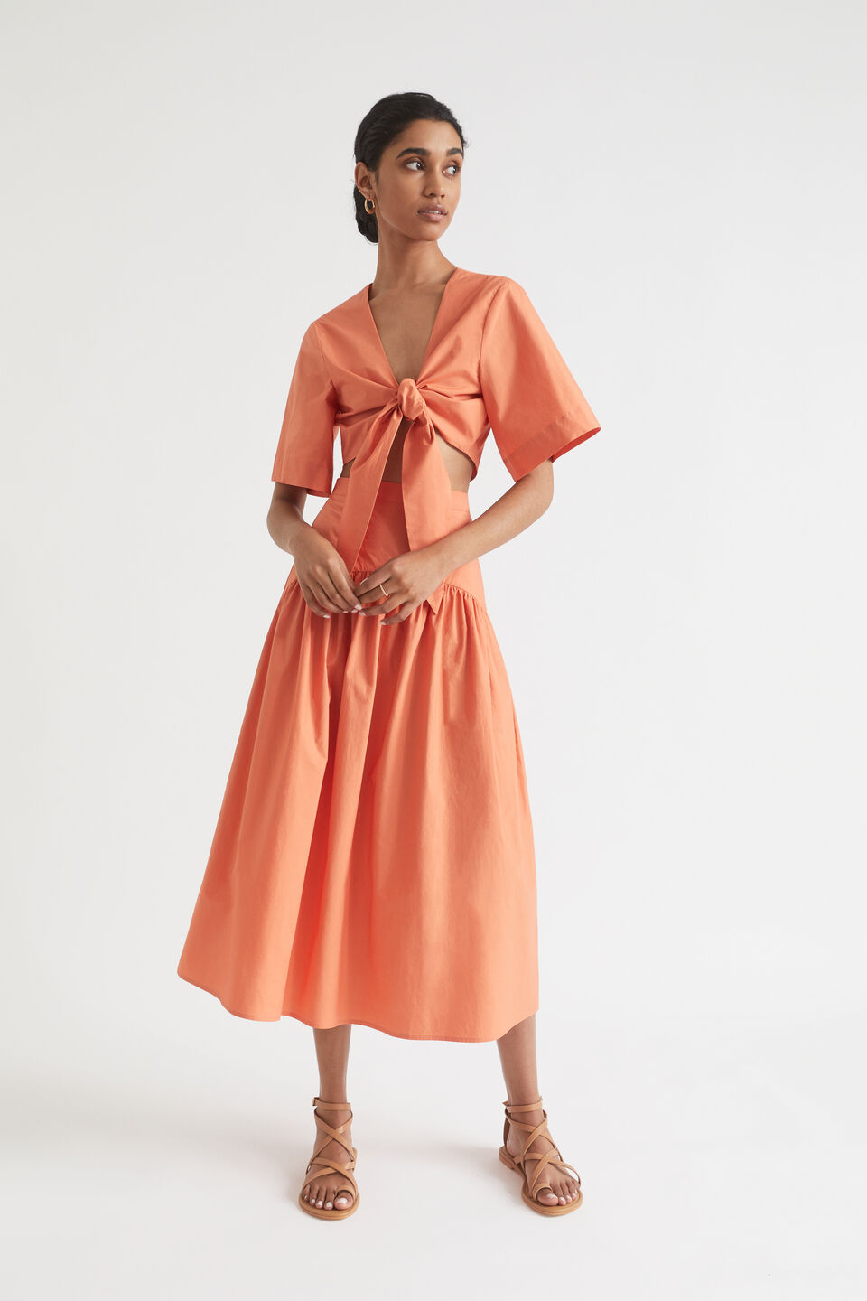 Poplin Tie Front Top  Orange Spritz