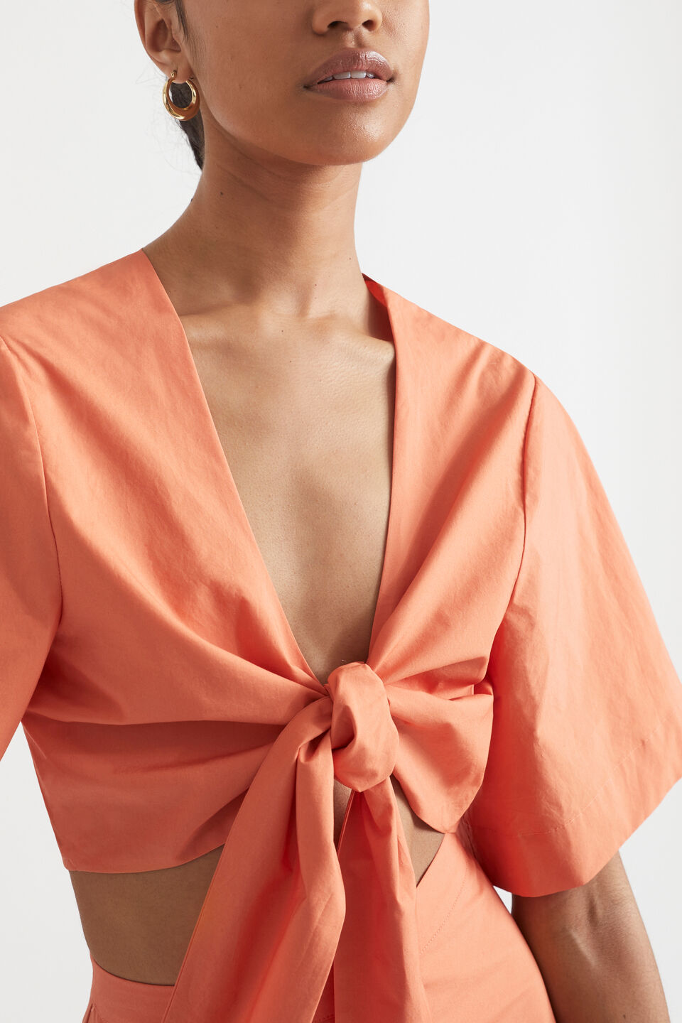 Poplin Tie Front Top  Orange Spritz