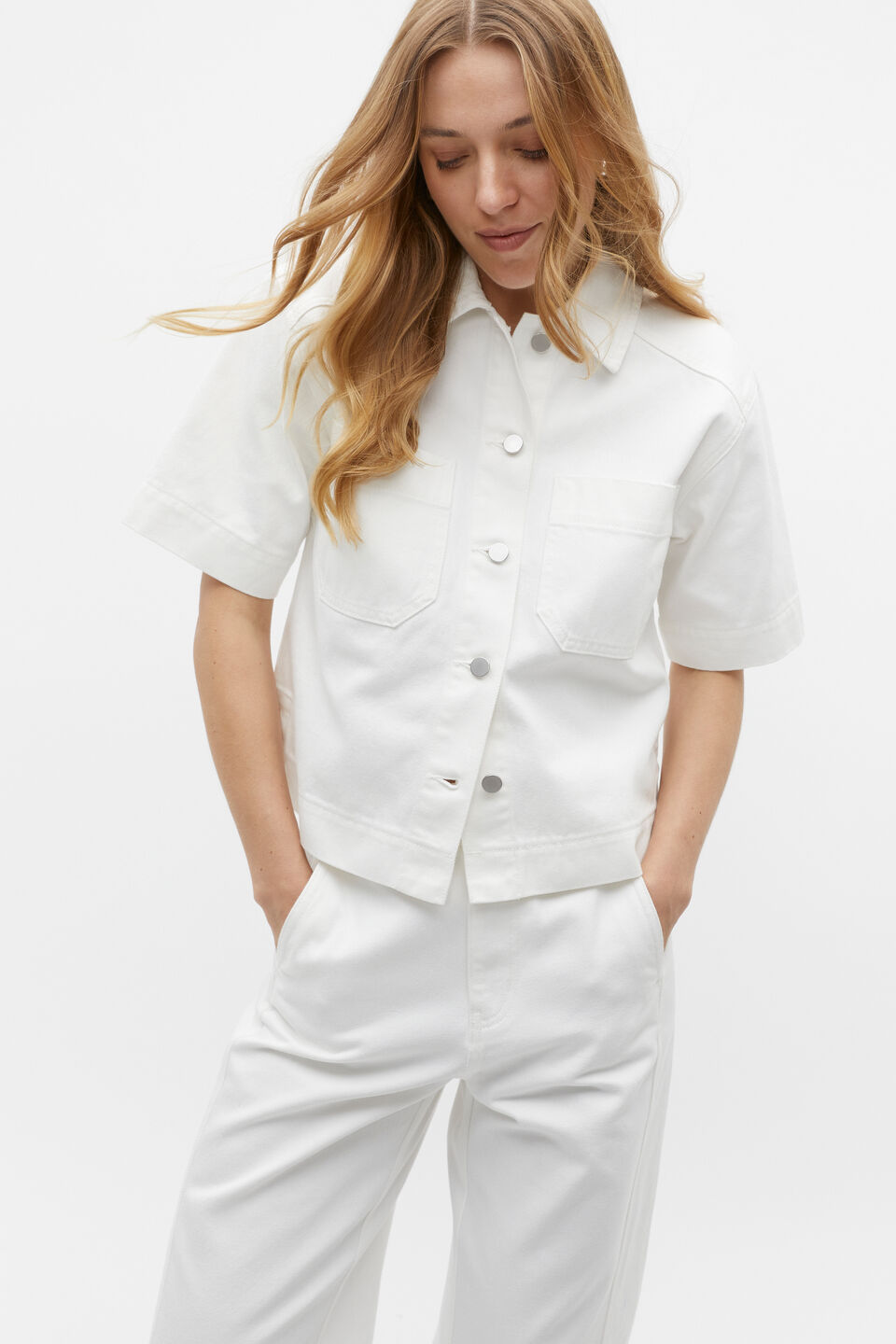 Denim Short Sleeve Shirt  Cloud Cream