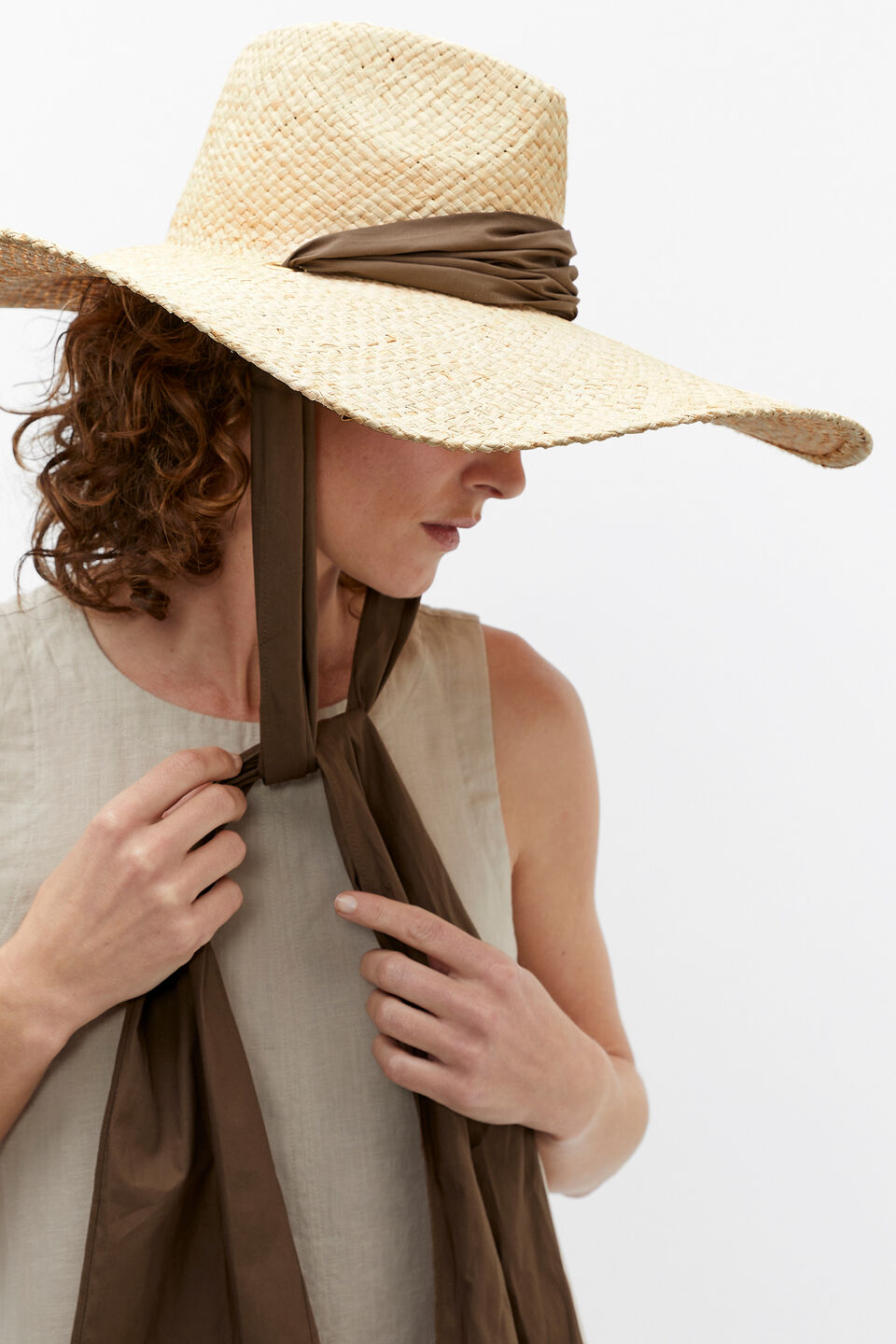 Wide Brim Scarf Hat  Natural