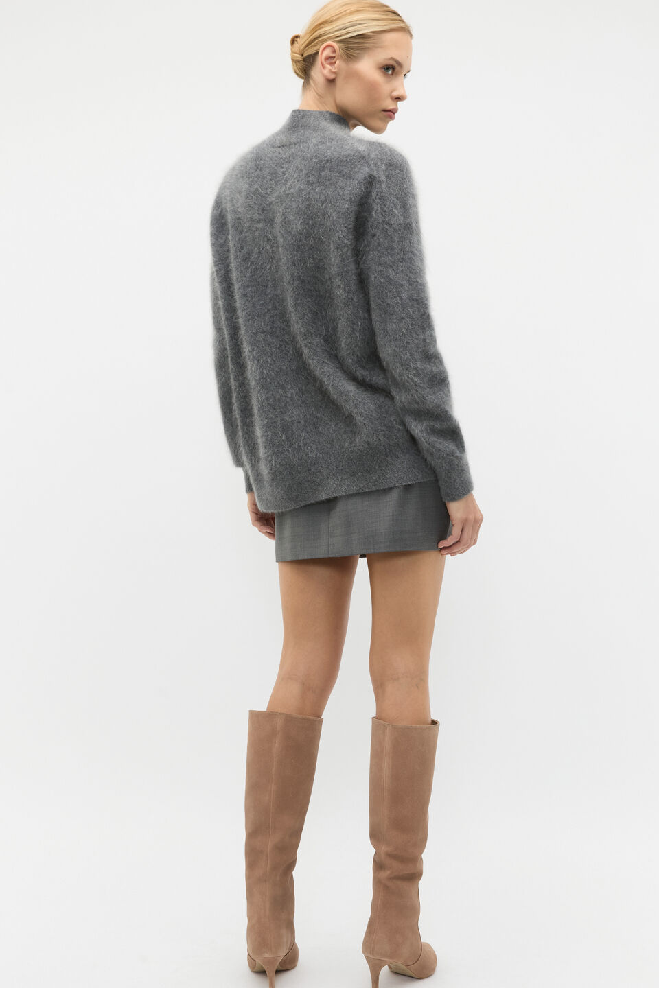 Brushed Cashmere Roll Neck Knit  Charcoal Grey Marle