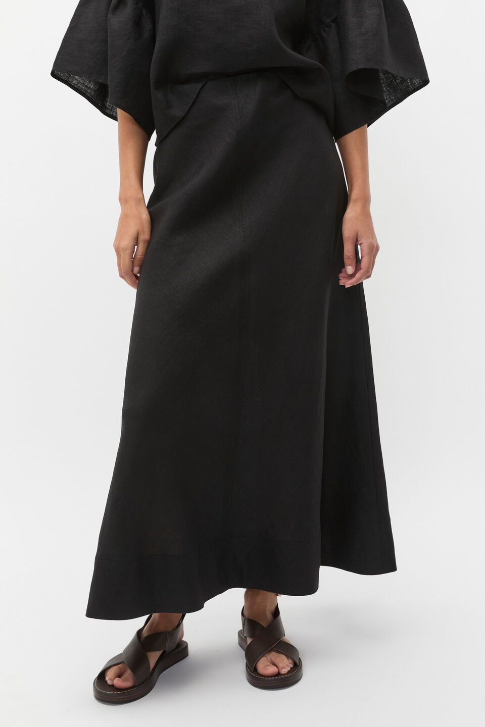 Core Linen Seam Front Skirt  Black