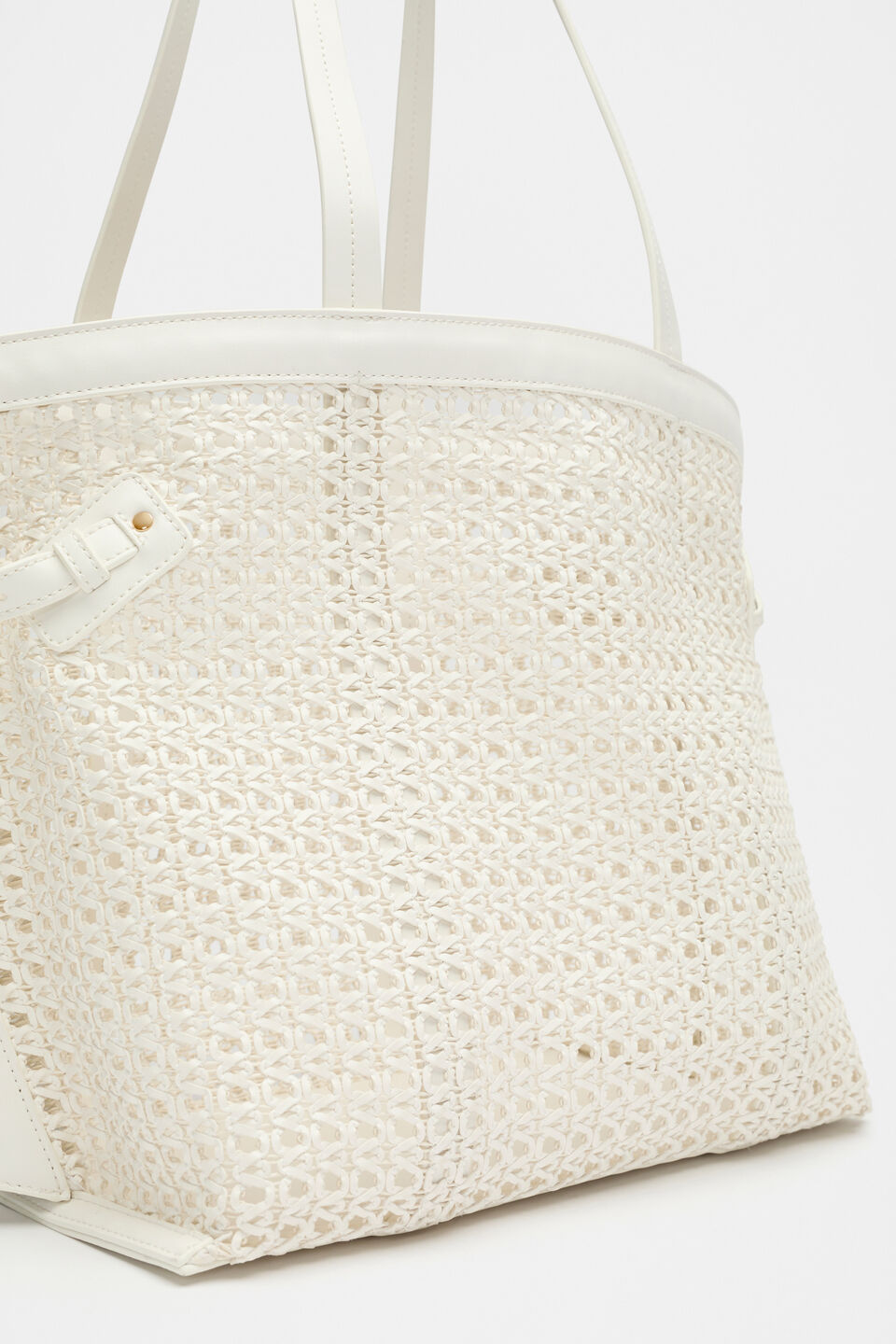 Open Weave Detail Tote  Cream