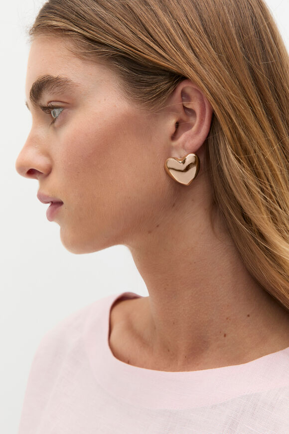 Statement Heart Stud Earring  Gold  hi-res