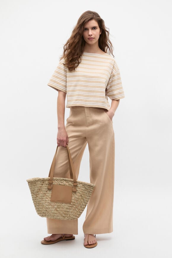 Cotton Boxy Split Hem Tee  Ecru Stripe  hi-res