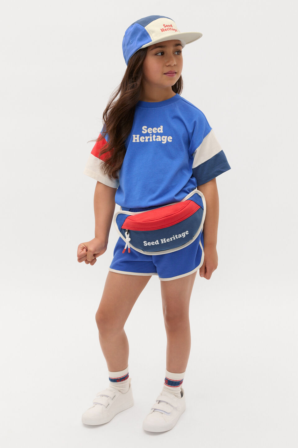 Panelled Retro Logo Tee  Azure Blue