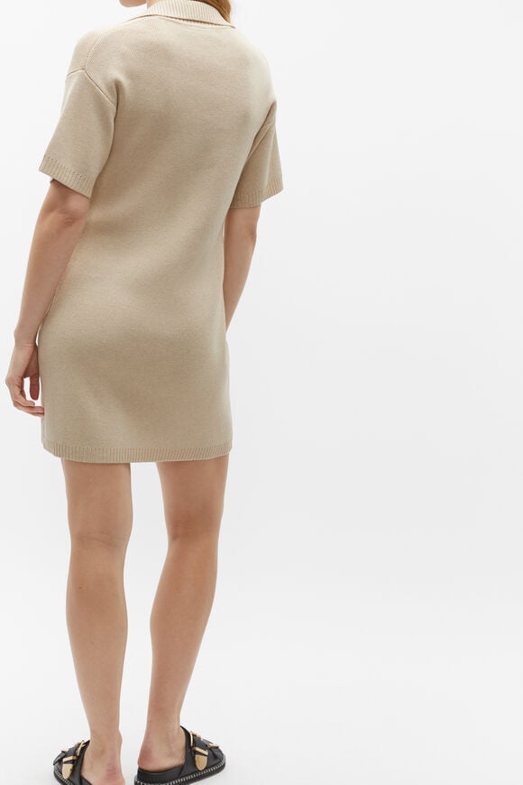 Cotton Blend Polo Knit Dress  Sandshell Marle  hi-res
