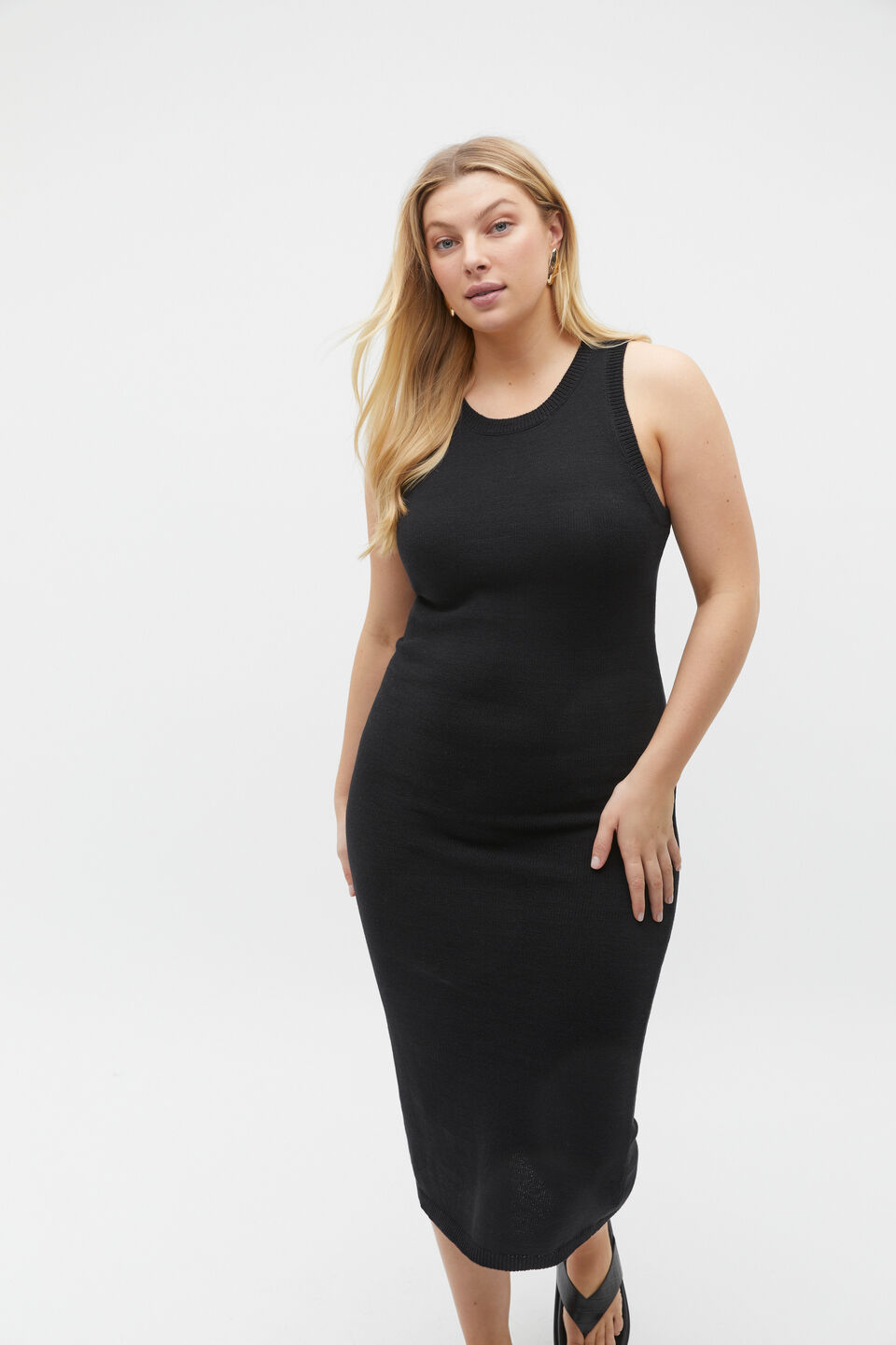 Knit Tank Midi Dress  Black