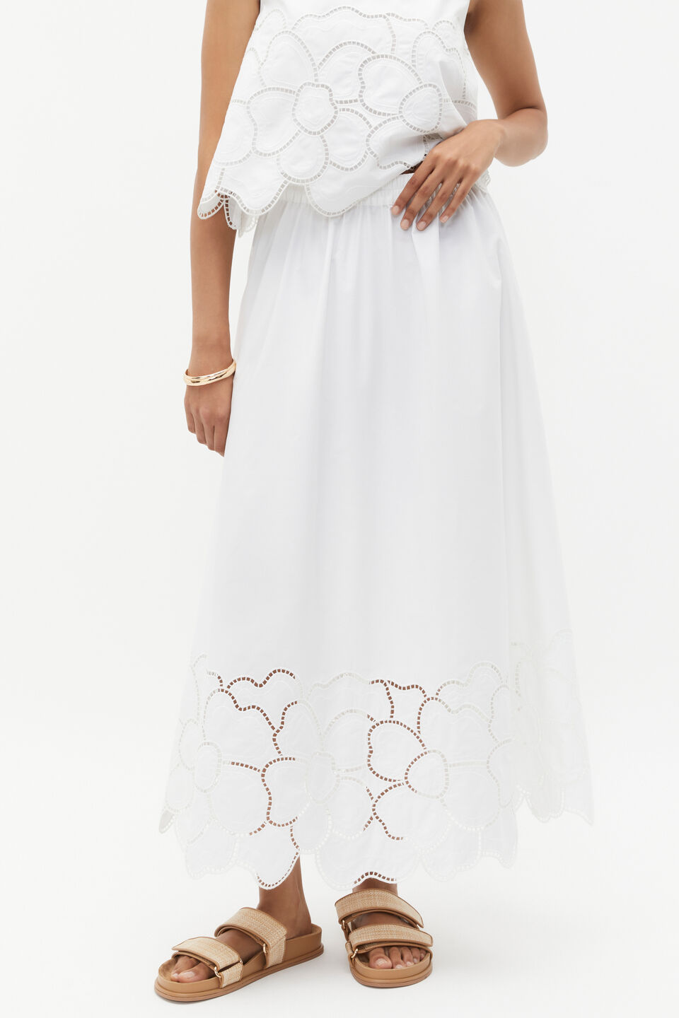 Lace Broderie Midi Skirt  Whisper White