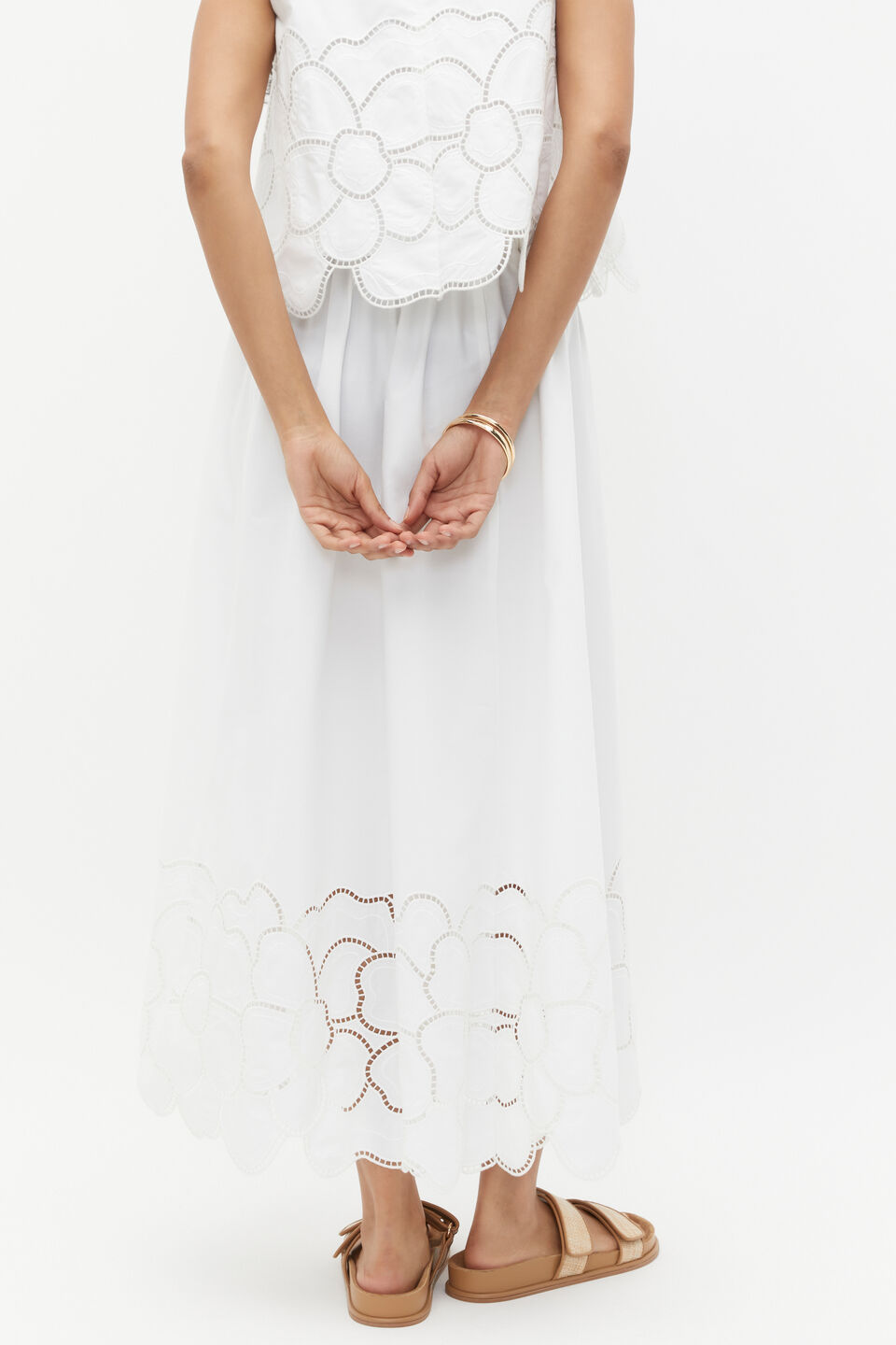 Lace Broderie Midi Skirt  Whisper White