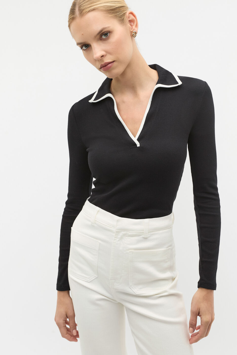 Contrast Rib Polo  Black