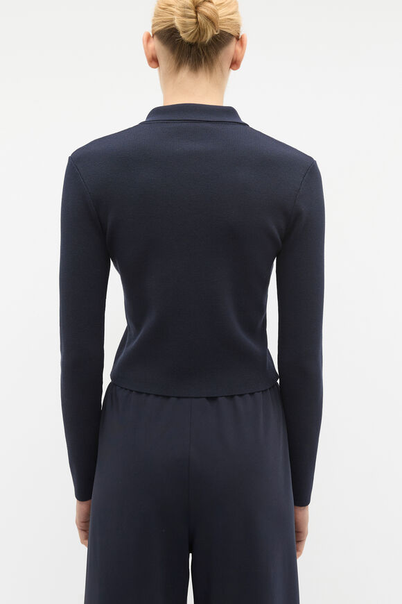 Crepe Knit Long Sleeve Polo  Twilight Blue  hi-res
