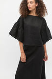 Linen Frill Sleeve Top  Black  hi-res
