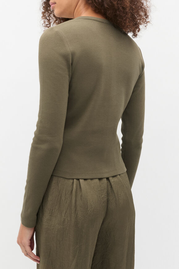 Rib Button Up Cardigan  Olive Leaf  hi-res