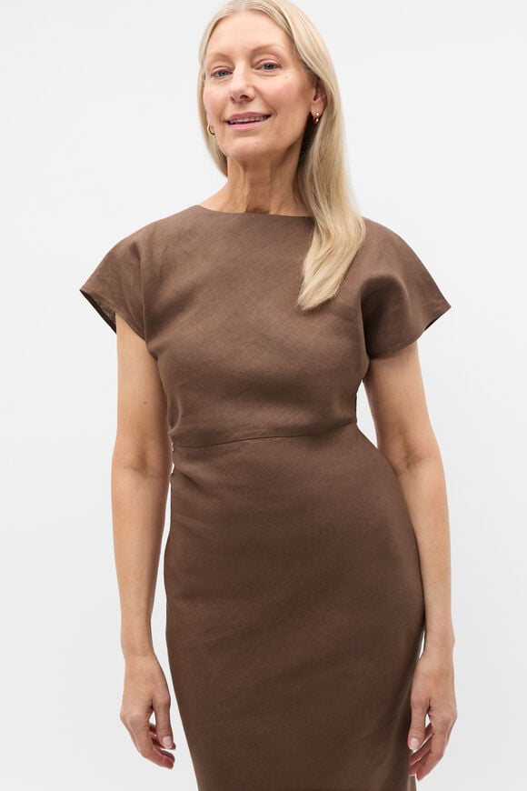 Linen Drape Midi Dress  Pinecone  hi-res