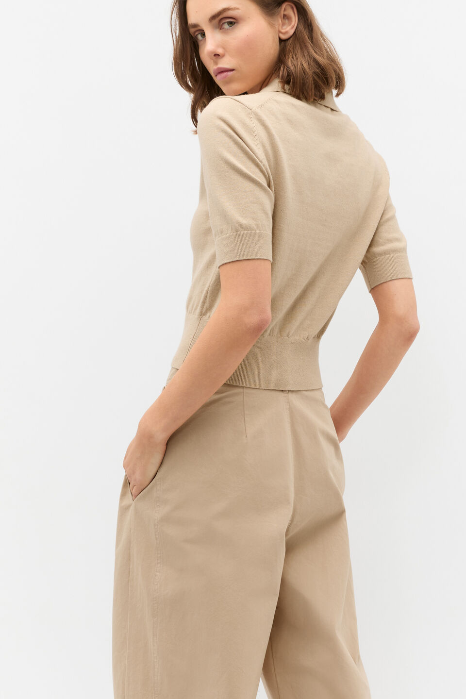 Knit Polo Top  Iced Latte