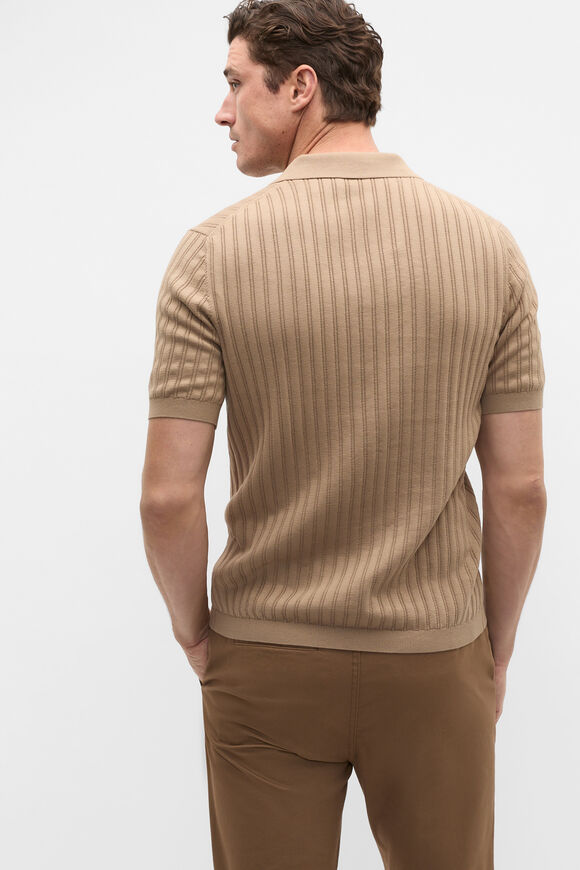Stripe Cotton Knit Polo  Dark Stone  hi-res