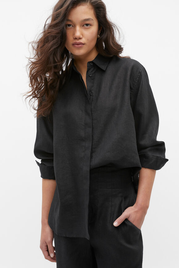 Core Linen Boyfriend Shirt  Black  hi-res