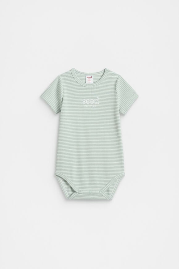 Core Rib Logo Bodysuit  Sage Stripe  hi-res