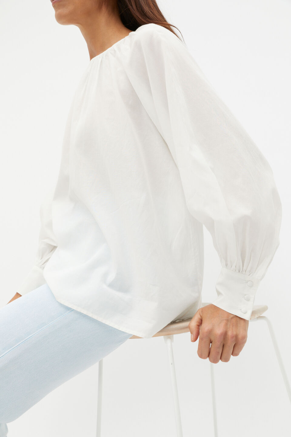 Voile Gathered Blouse  Cloud Cream