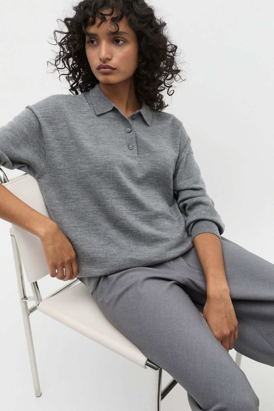 Merino Wool Slouch Polo  Wolf Marle