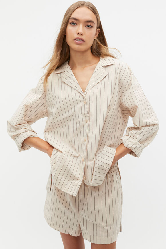 Stripe Long Sleeve Shirt And Short PJ Set  Nougat Stripe  hi-res